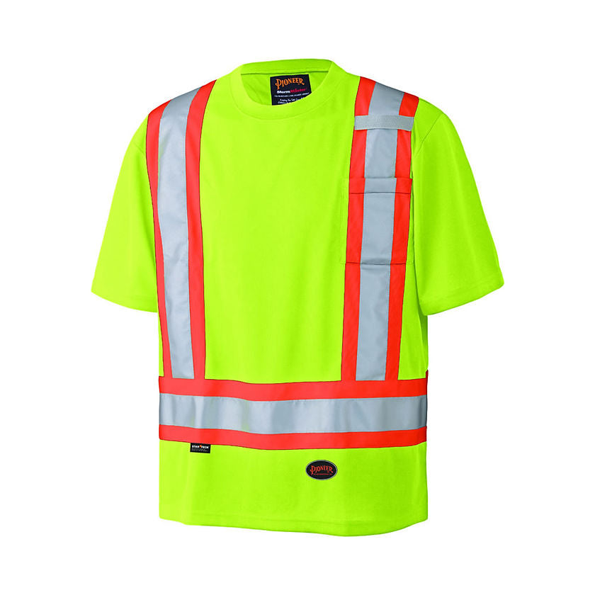 Birdseye Safety T Shirt Short Sleeved Yellow Green Front View Image