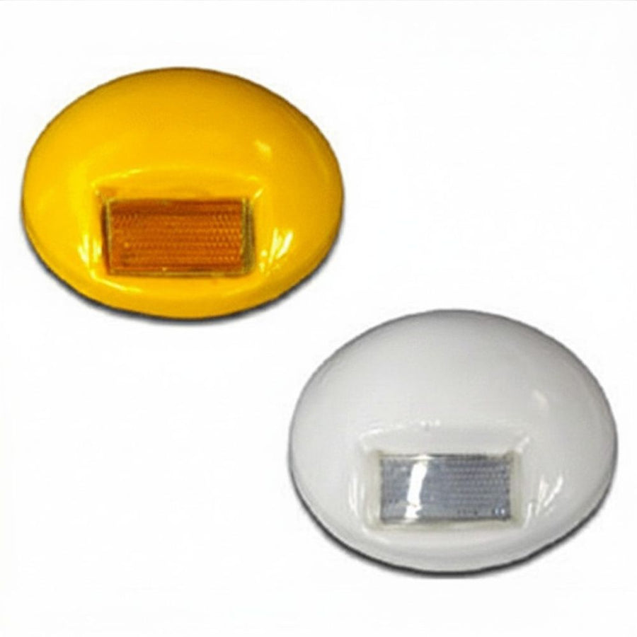 Ceramic Traffic Buttons in Yellow with Amber One Way Reflector and White with Clear One Way Reflector Image