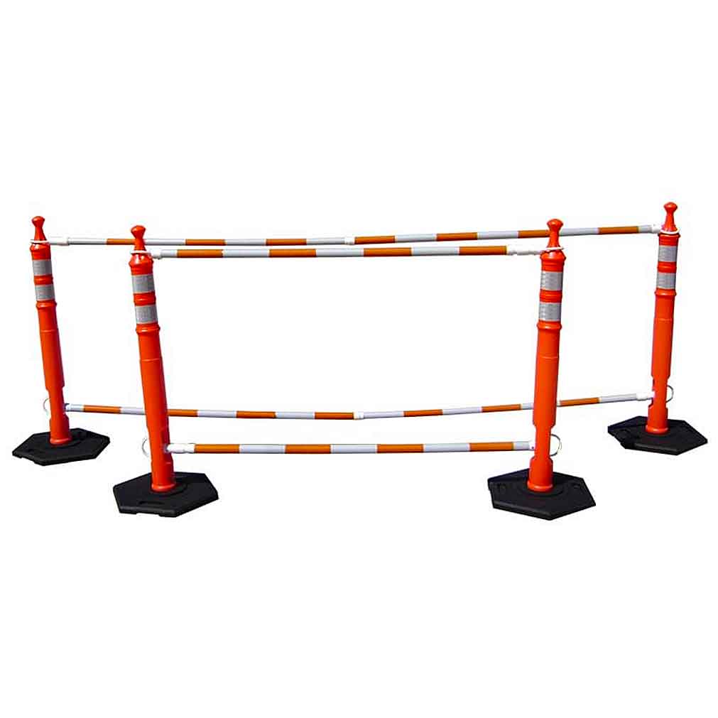 Cone Bar Barricade With Delineators Orange and White Image