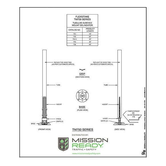 Flexstake™ TM 750 Series Tubular Marker Surface Mount Delineator Specification Sheet Image