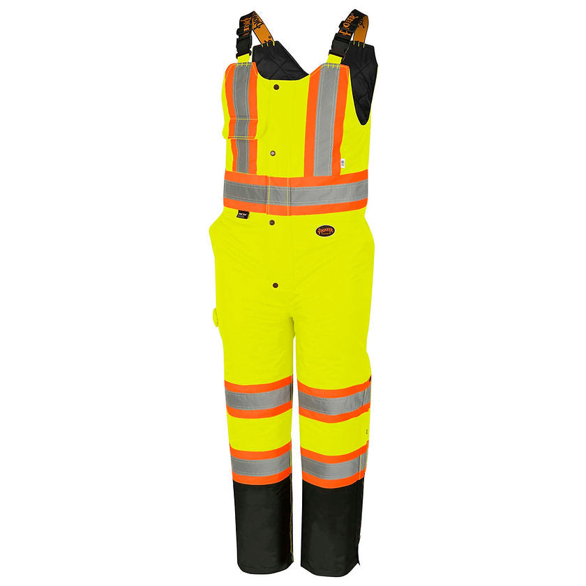 Hi Vis 100_ Waterproof Quilted Bib Pants Yellow Green Front View Image