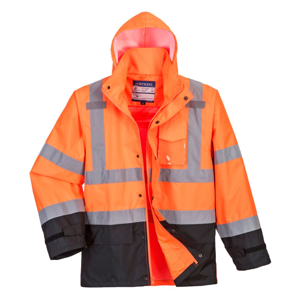Hi-Vis Contrast Rain Traffic Jacket Orange With Fleece Front View Image