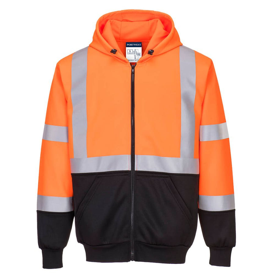 Hi-Vis Contrast Zipped Hoodie - Poly-Cotton Blend Orange Front View Image