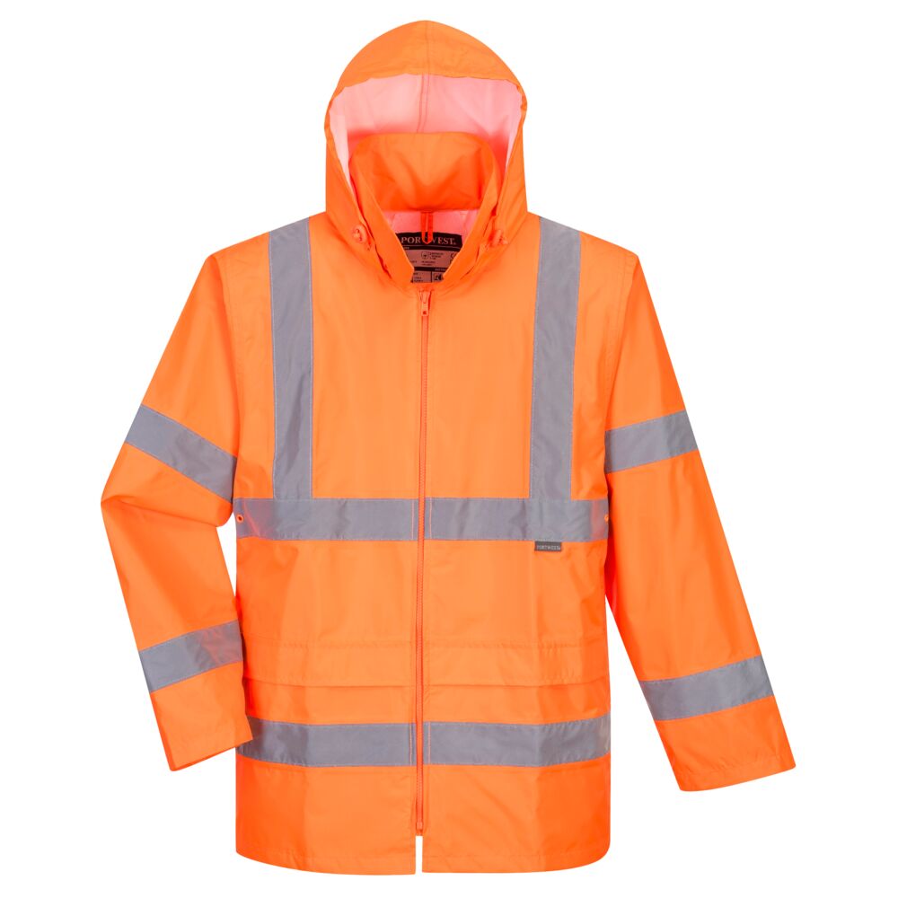 Hi-Vis Rain Traffic Jacket Orange With Fleece Front View Image