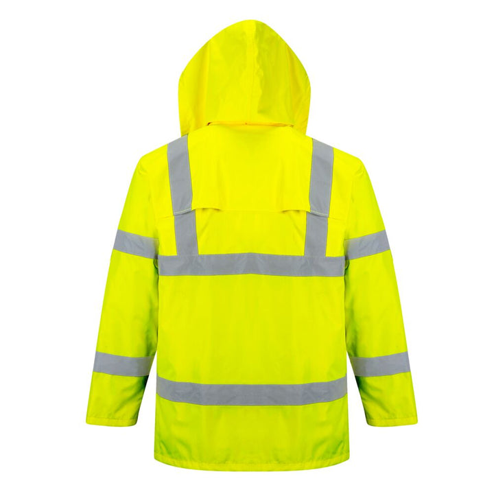 Hi-Vis Rain Traffic Jacket Yellow With Fleece Back View Image