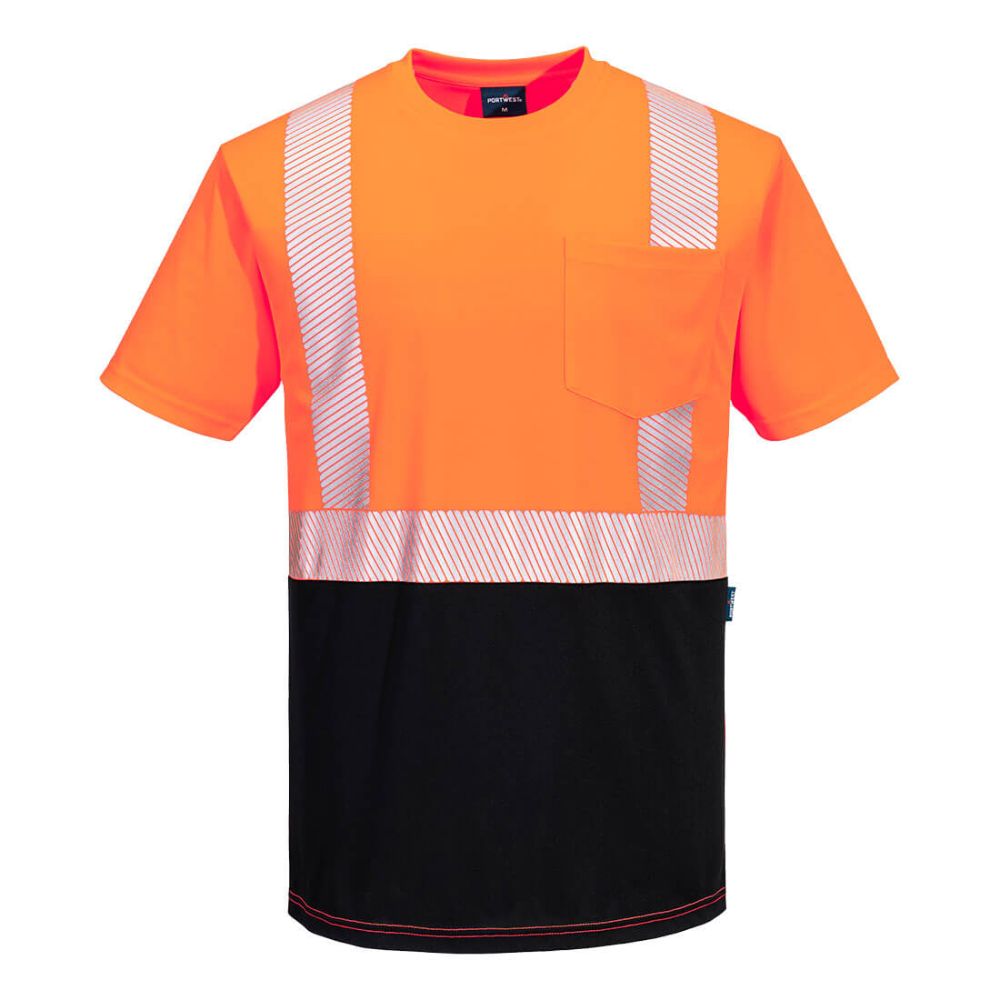 Hi-Vis Short Sleeve Contrast T-Shirt With Segmented Tape Orange Front View Image