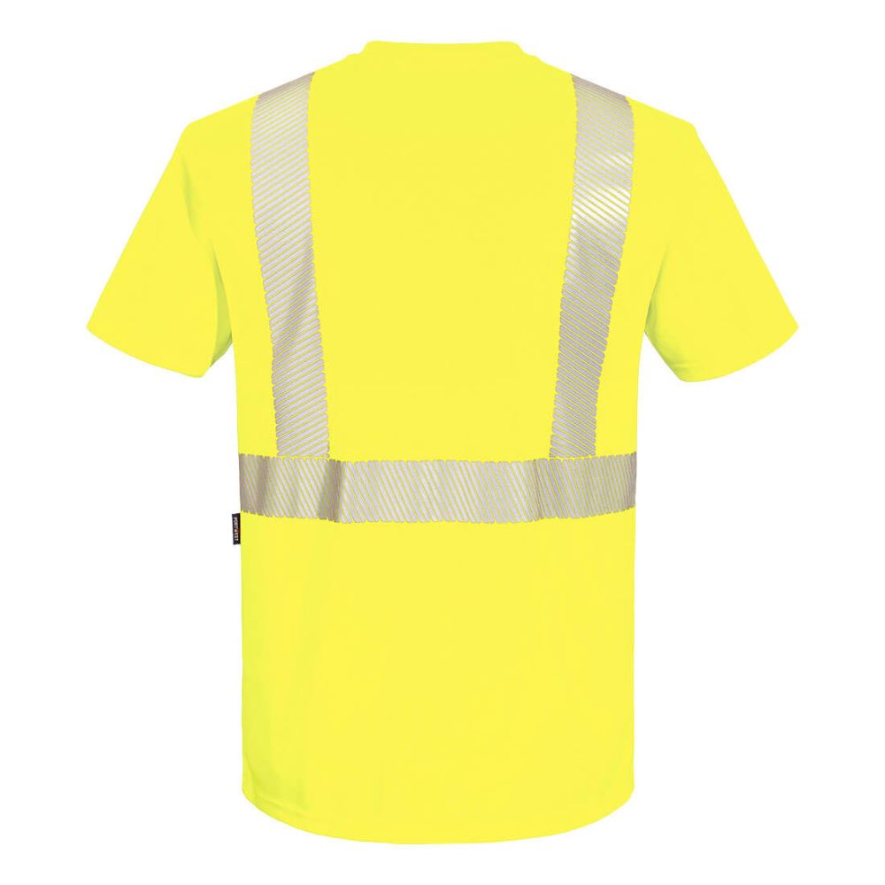 Hi-Vis Short Sleeve Contrast T-Shirt With Segmented Tape Yellow Back View Image