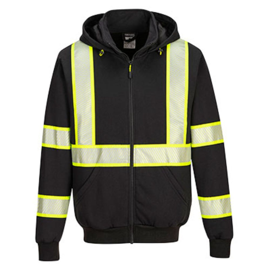 Iona™ Plus Enhanced Zipper Hoodie Poly-Cotton - Non-ANSI Black Front View Image