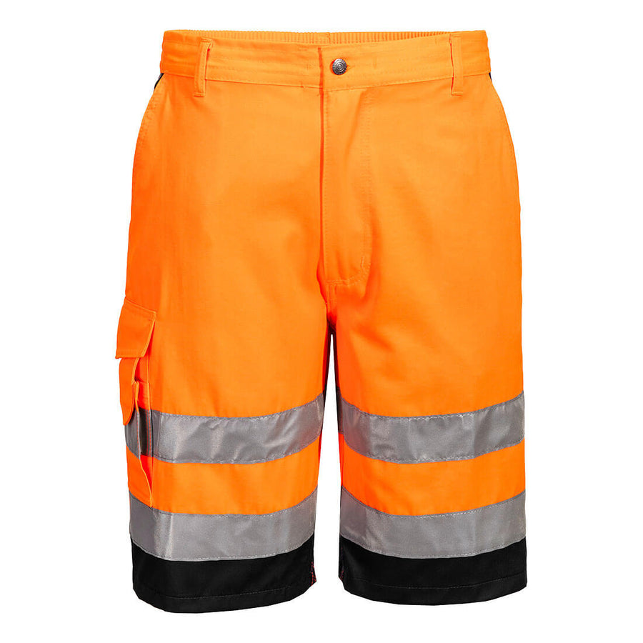 Lightweight Hi-Vis Shorts in Orange With Black Front View Image