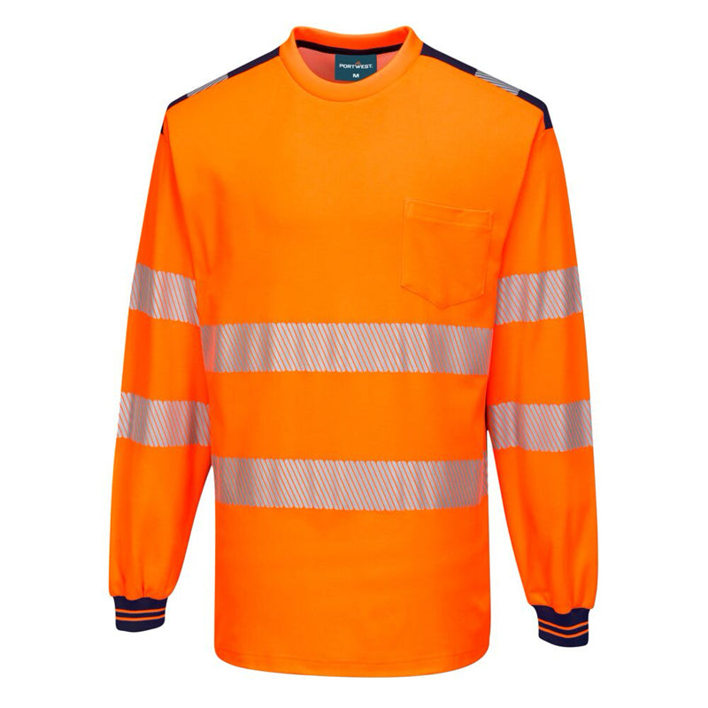 Long Sleeve Hii-Vis Cotton Comfort T-Shirt in Orange Front View Image