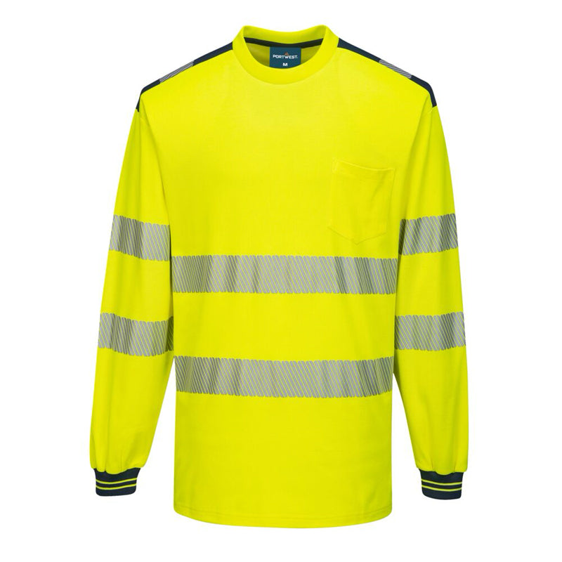 Long Sleeve Hii-Vis Cotton Comfort T-Shirt in Yellow Front View Image