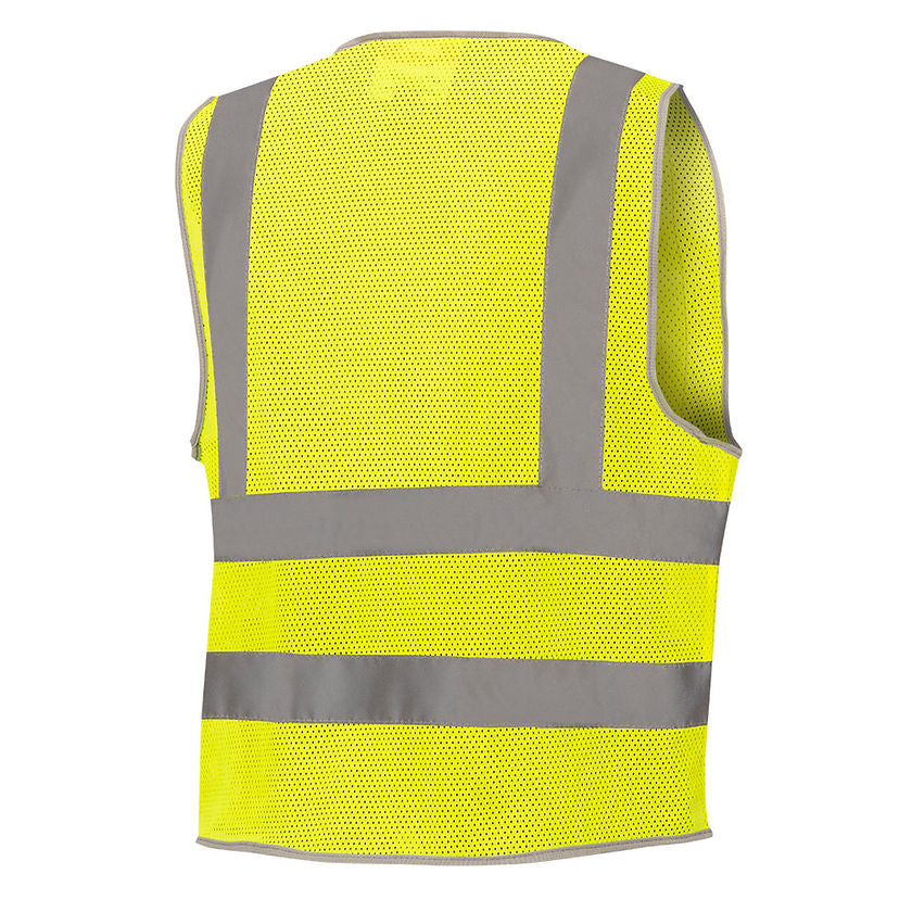 Mesh Safety Vest 8 Pocket Yellow Green Back View Image