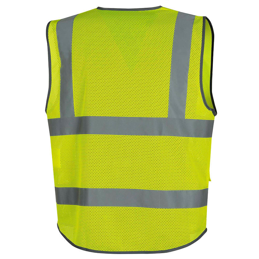 Mesh Safety Vest 9 Pocket Yellow Green Back View Image
