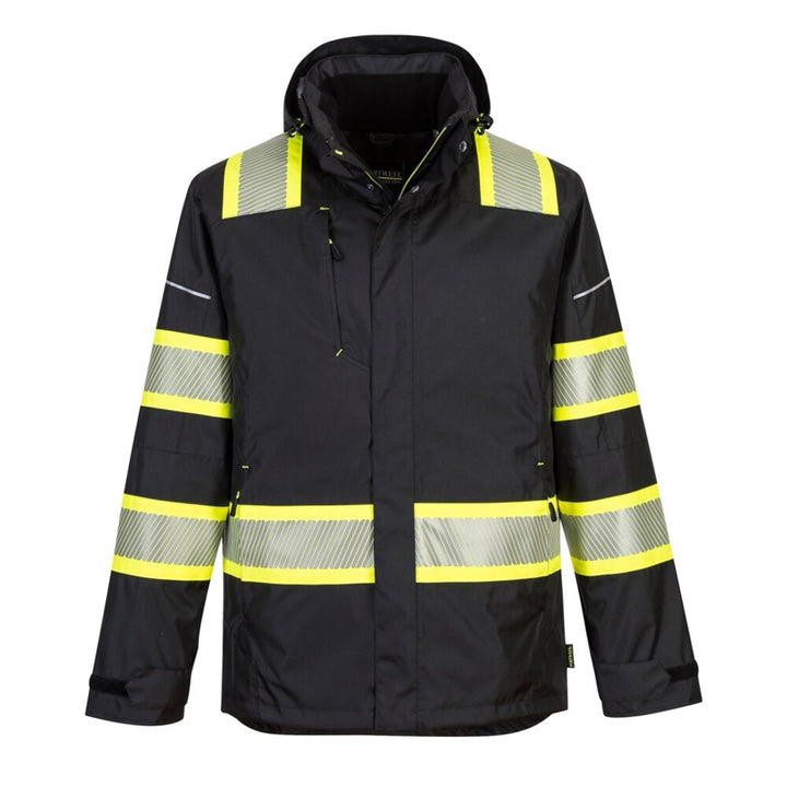 Parka Style Enhanced Winter Jacket With Reflective Tape in Black Front View Image