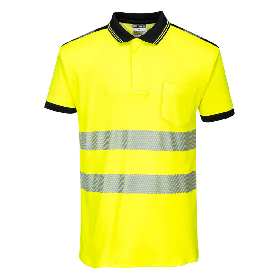 PW3 Hi-Vis Cotton Comfort Polo Shirt Yellow Front View Image