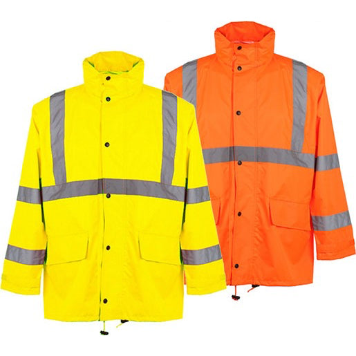 Rain Jacket With Two Patch Pockets in Lime or Orange Front Image