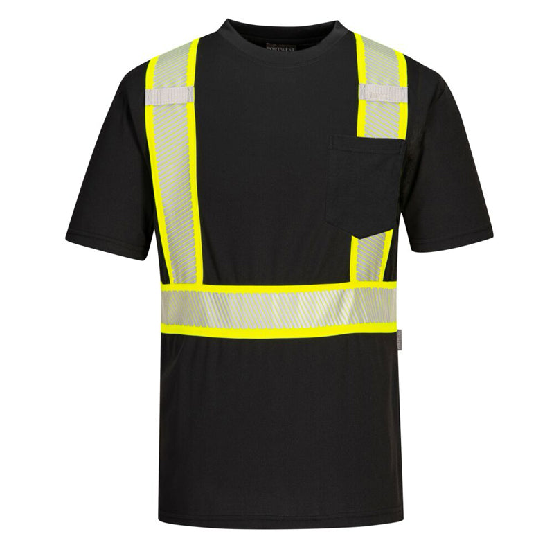 Short Sleeve Enhanced T-Shirt-With Reflective Tape non-ANSI in Black Front View Image