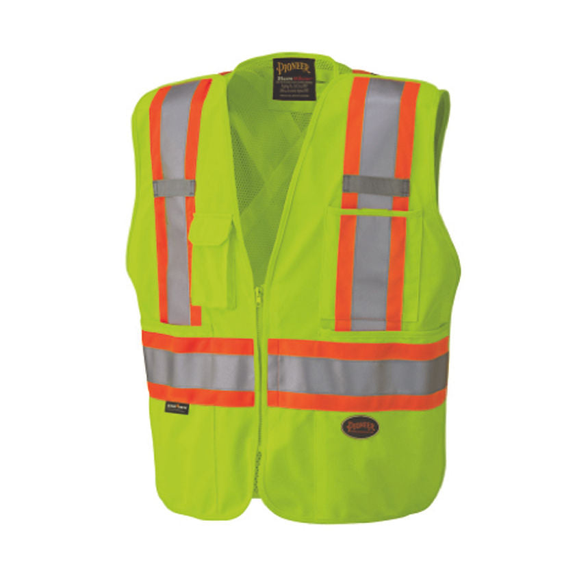 Snap Tear Away Safety Vest Zip Up Yellow Green Front View Image