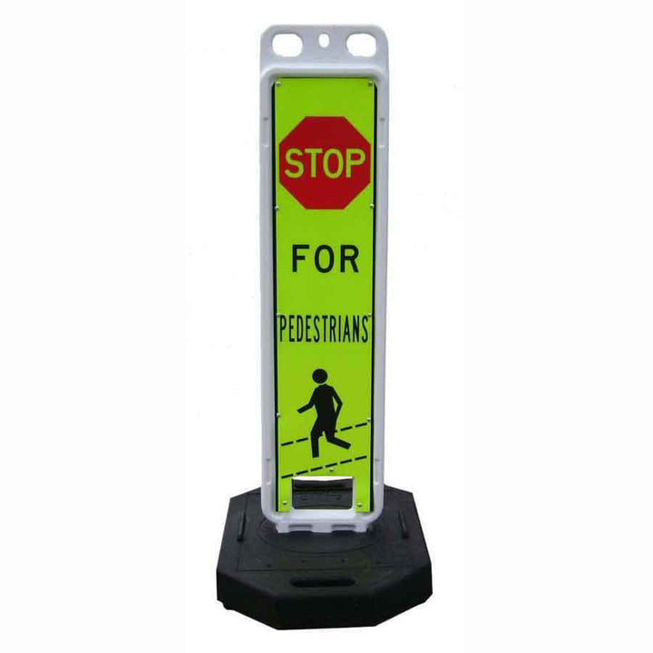 Step-n-Lock 24 in. (T) x 12 in. (W) Vertical Panel Barricade "Stop for Pedestrians" with 28 lb. Recycled Rubber Base Image