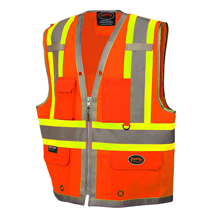 Surveyor Vest With Mesh Back 300d Oxford Orange Front View Image 