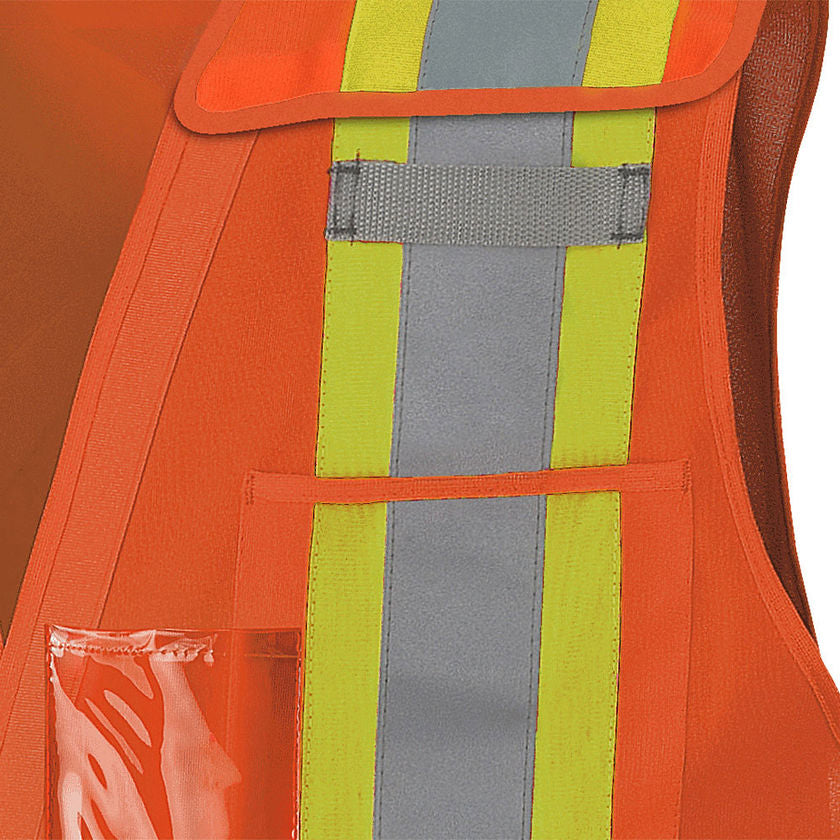 Tear-Away Safety Vest Orange Sealed Pocket Detail Image