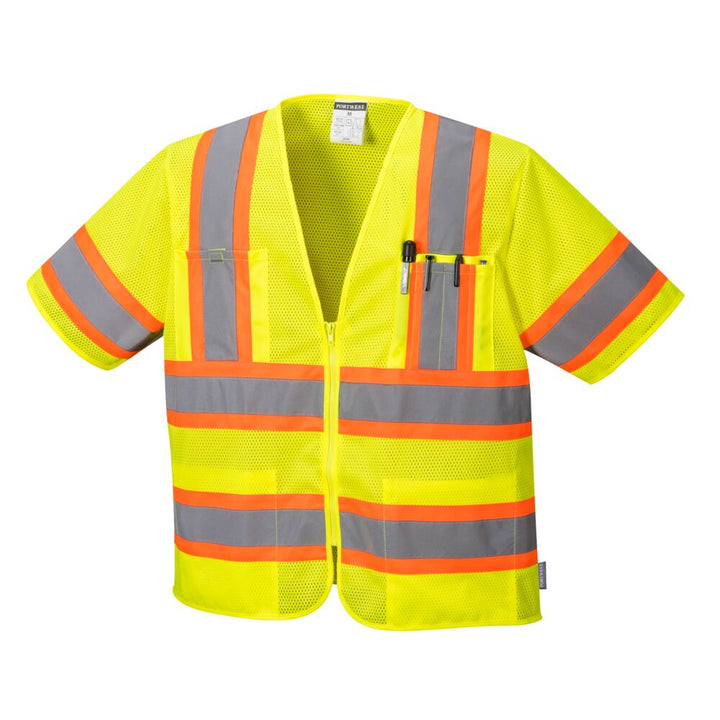 Vest-Port™ Augusta Hi-Vis Contrast Short Sleeve Executive Vest - Class 3 in Hi-Vis Yellow Front View Image