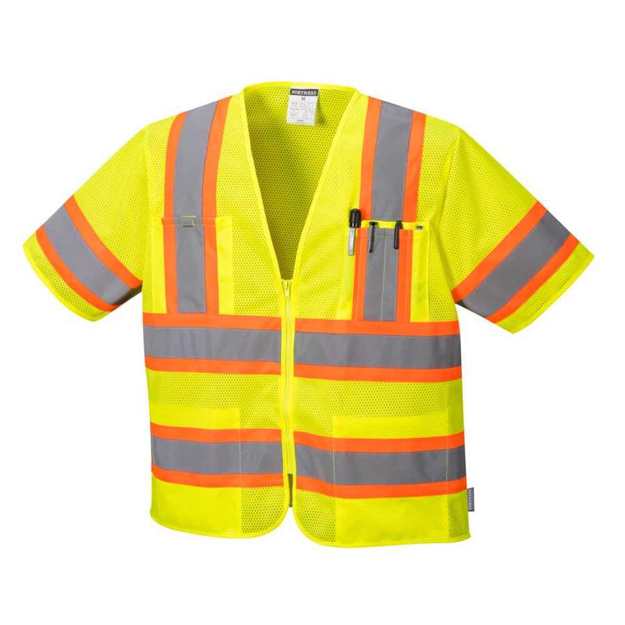 Vest-Port™ Augusta Hi-Vis Contrast Short Sleeve Executive Vest - Class 3 in Hi-Vis Yellow Front View Image