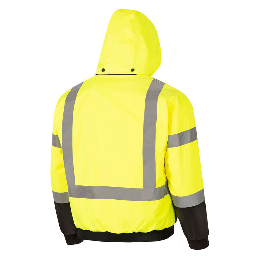 Waterproof Insulated Bomber Jacket Yellow Green Back View Image