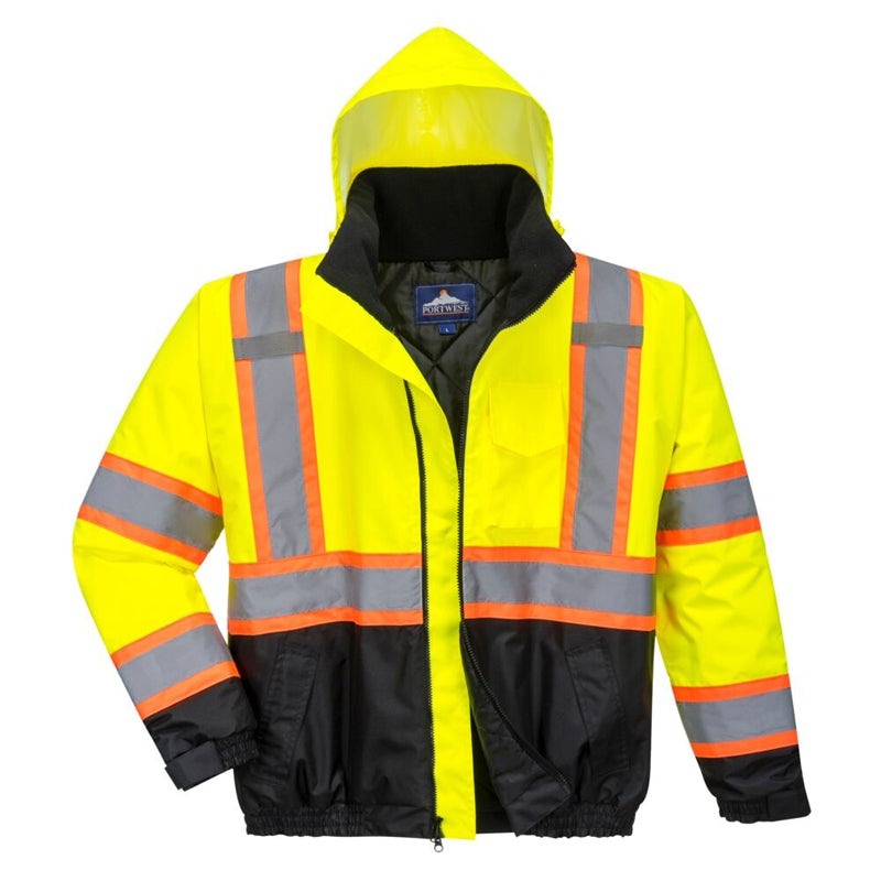 Winter Bomber Jacket in Yellow With Black Bottom Front View Image