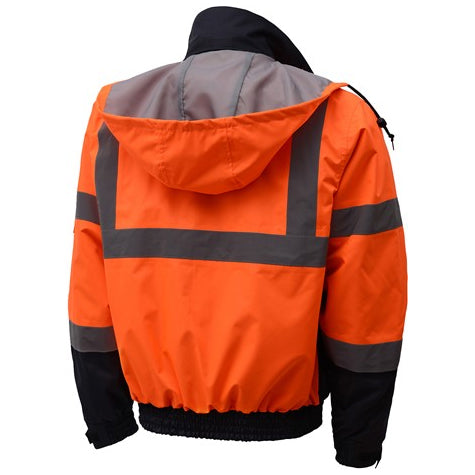 3-in-1 Waterproof Bombers With New Removable Fleece - Class 3 in Orange with Black Bottom Back View Image