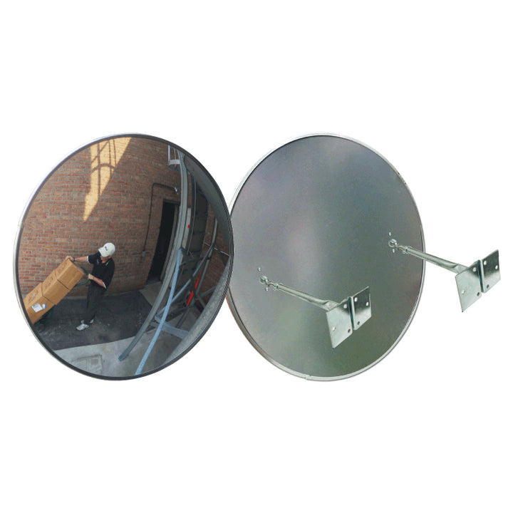 Circular Convex Safety Mirror Outdoor Acrylic Lens - Galvanized Back With Double Telescopic Brackets Image