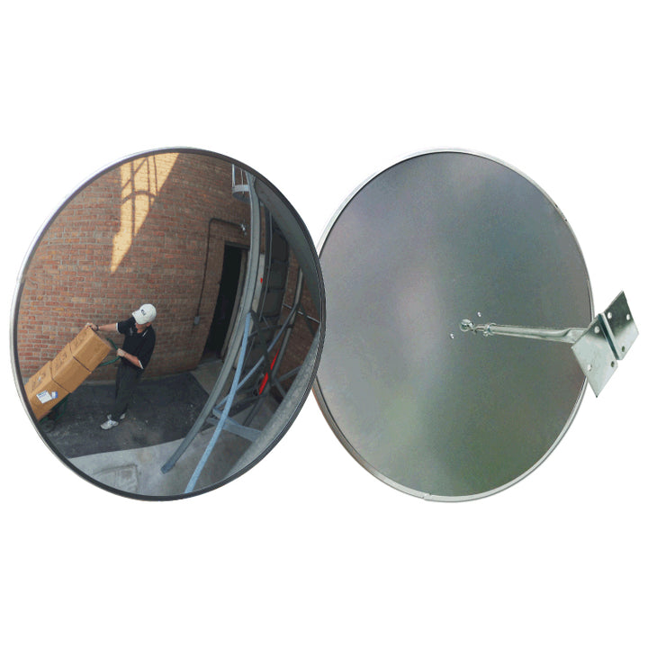 Circular Convex Safety Mirror Outdoor Acrylic Lens -  Galvanized Back With Single Telescopic Bracket Image