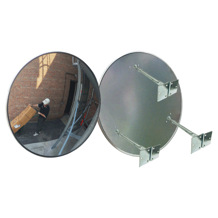 Circular Convex Safety Mirror Outdoor Acrylic Lens - Galvanized Back With Triple Telescopic Brackets Image