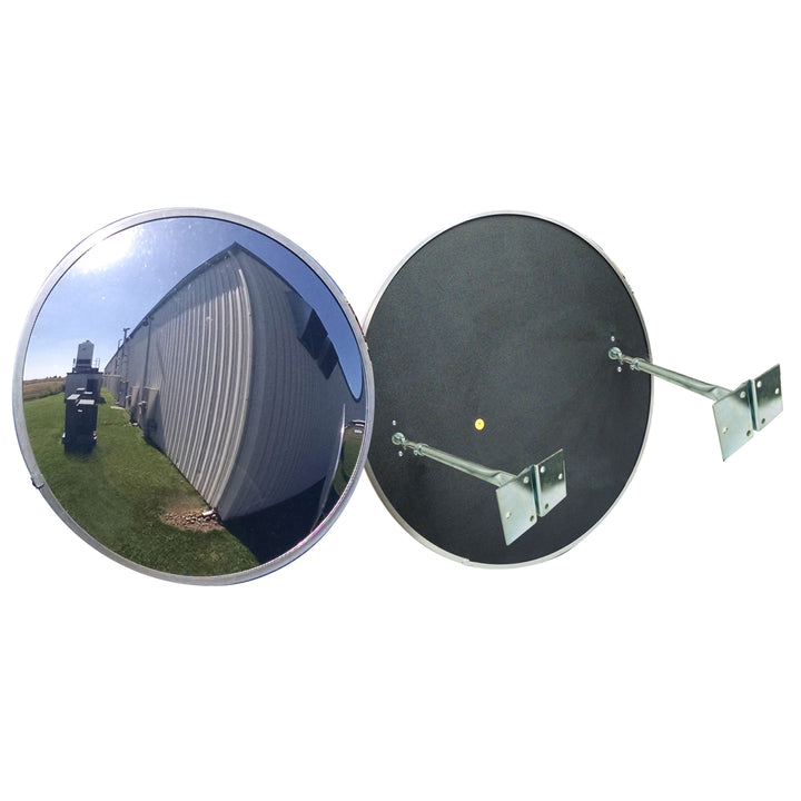 Circular Convex Safety Mirror Outdoor Polycarbonate Lens - Galvanized Back With Double Telescopic Brackets Image