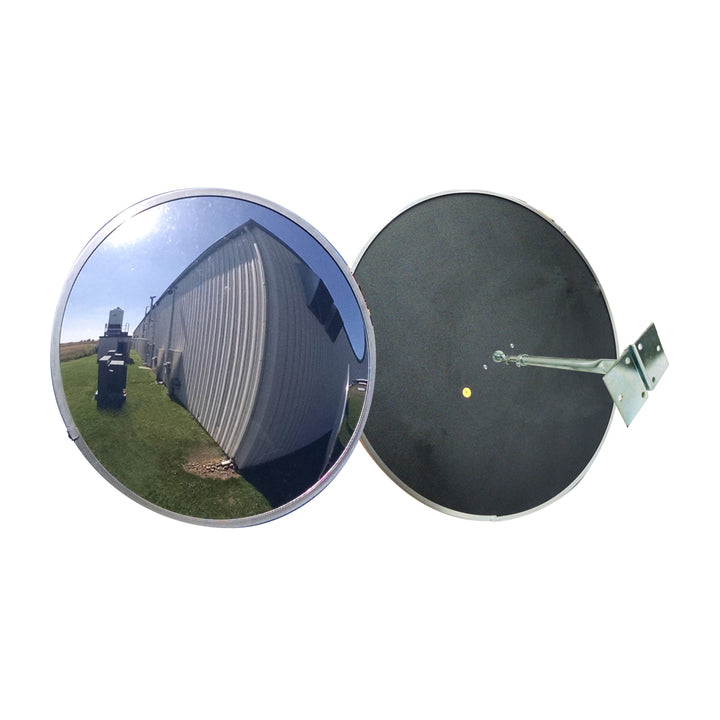 Circular Convex Safety Mirror Outdoor Polycarbonate Lens - Galvanized Back With Single Telescopic Bracket Image