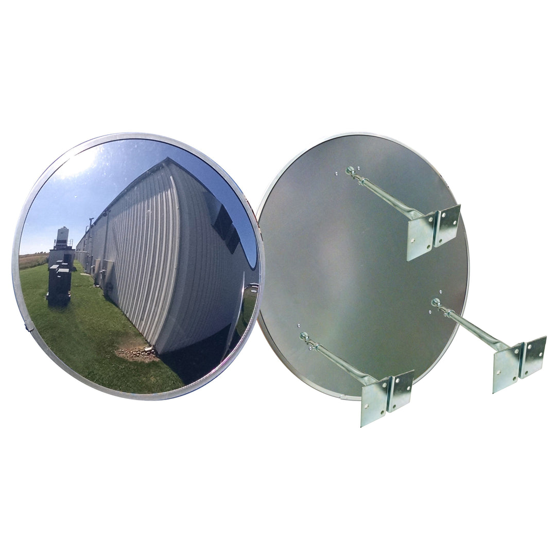 Circular Convex Safety Mirror Outdoor Polycarbonate Lens - Plastic Back With Triple Telescopic Brackets Image