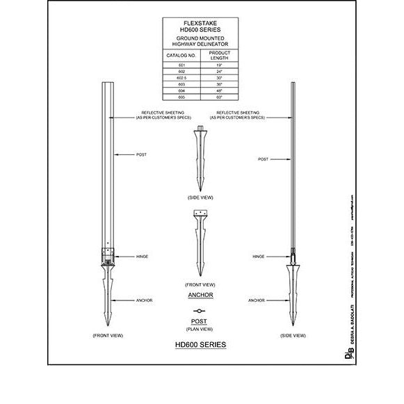 Flexstake HD 600 Series Flat Style Soil Anchor Delineator Specification Sheet Image