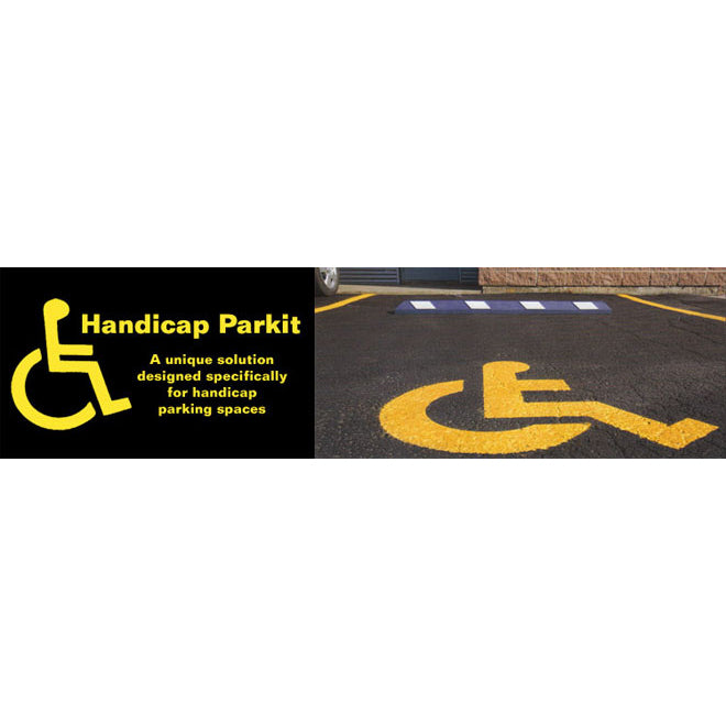 Handicap Parking Block Blue and White In Use With Handicap Symbol Image