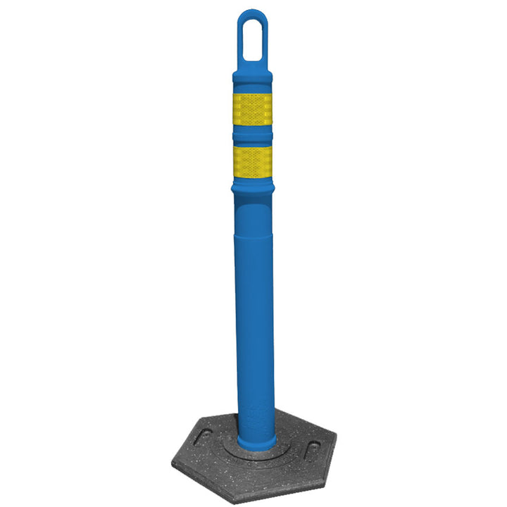 Looper Tube Delineator in Blue with Base and Yellow Bands Image