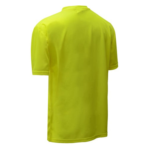 Short Sleeve Safety T-Shirts Moisture Wicking With Chest Pocket in Lime Back View Image