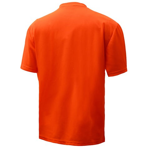 Short Sleeve Safety T-Shirts Moisture Wicking With Chest Pocket in Orange Back View Image